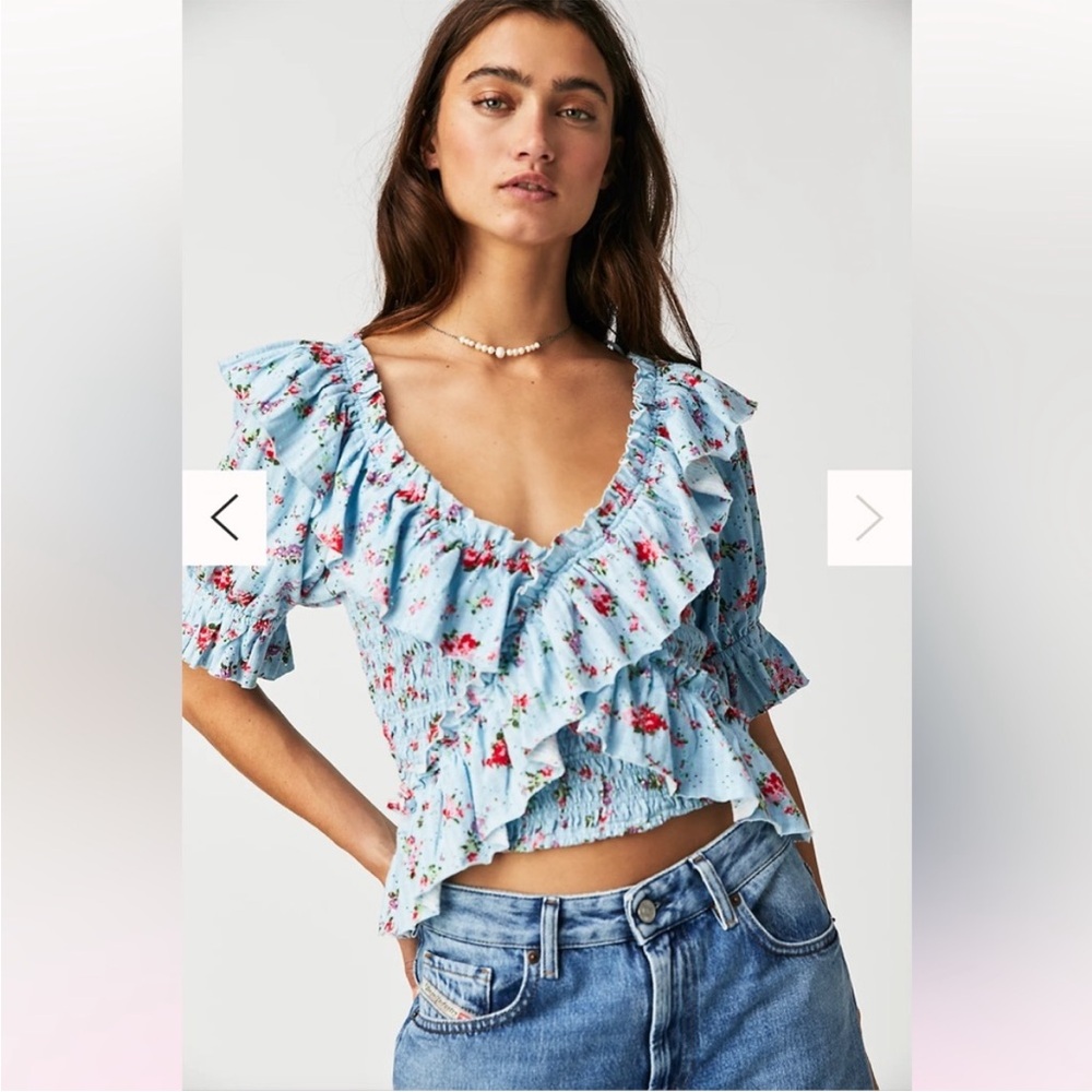 Free People floral cropped blouse
